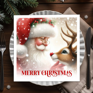 Serviette En Papier Serviettes de Noël vintage Santa Rudolph Classic