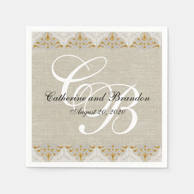 Serviette En Papier Serviettes de papier de mariage rustique de toile (Devant)