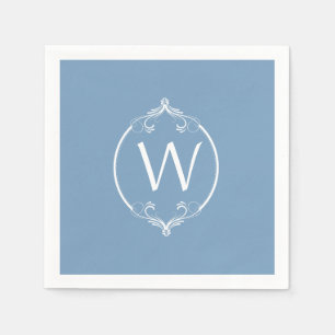 Serviette En Papier Serviettes de papier de monogramme blanc bleu de