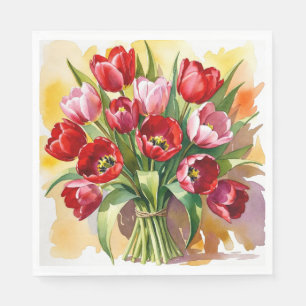 Serviette En Papier Serviettes de Pâques à tulipes rouges et roses cla