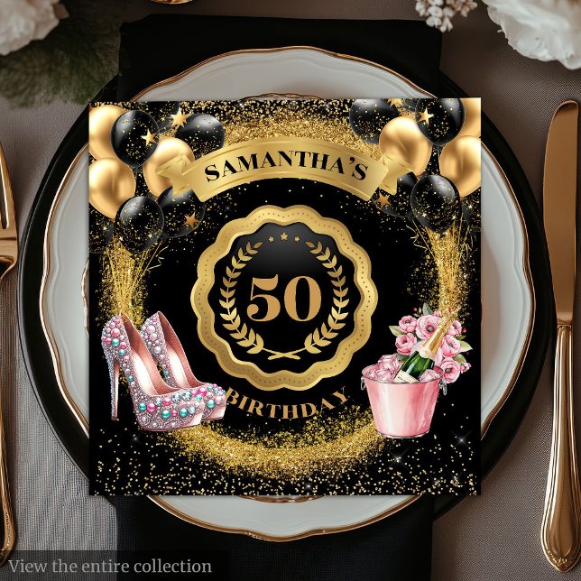 Serviette En Papier Serviettes de Parties scintillant en or brillantes (Glitzy Gold Glitter Napkins with High Heel Style

)