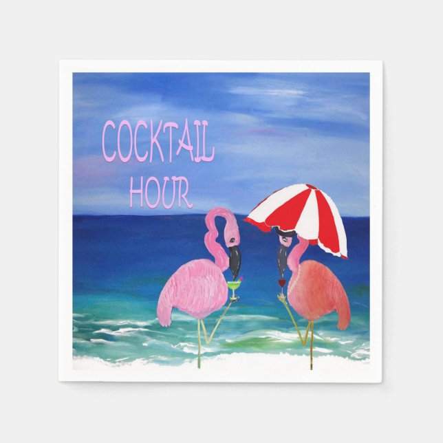Serviette En Papier Serviettes de plage pour cocktail Flamingo. (Devant)