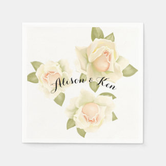 Serviette En Papier Serviettes de roses blanches avec personnalisation