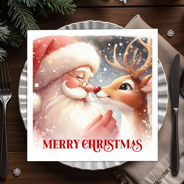 Serviette En Papier Serviettes de table de Noël Bright Santa Rudolph (Bright Santa Rudolph Christmas Table Napkins)