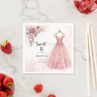 Serviette En Papier Serviettes de table Fleurs pour Sweet 16 Rose Pous