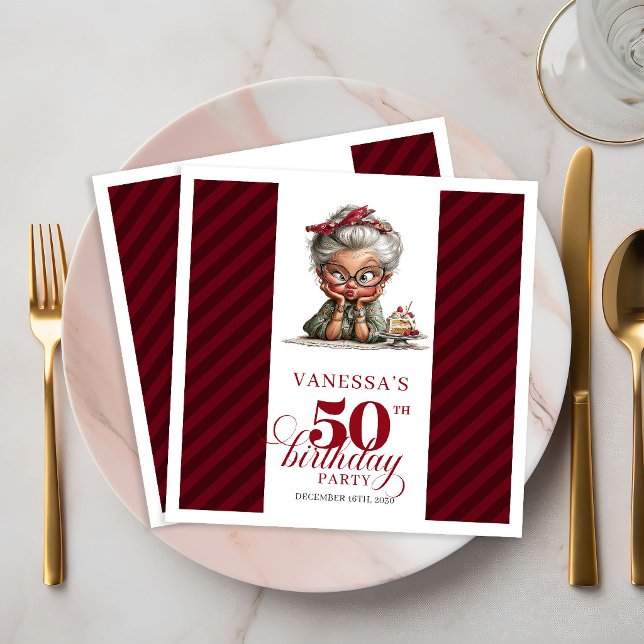 Serviette En Papier Serviettes de table pour fête d'anniversaire humor (50th Birthday Funny Old Lady Napkins Table Party Decor)