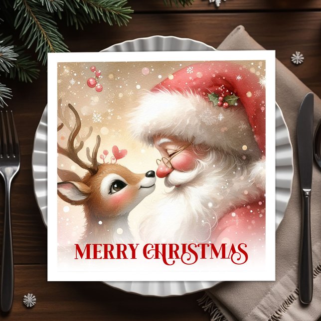 Serviette En Papier Serviettes de table pour le dîner de fête de Noël  (Cozy Santa Claus Rudolph Holiday Napkins Dinner Tableware

)