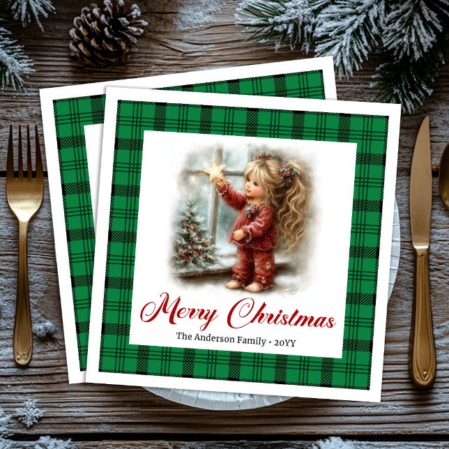 Serviette En Papier Serviettes de table Scène de dîner festif charmant (Charming Cozy Festive Dinner Holiday Scene Napkins)