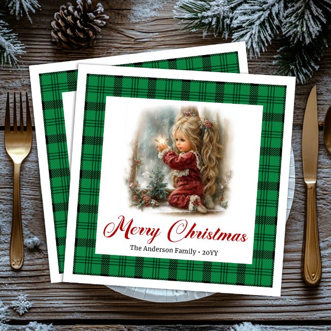 Serviette En Papier Serviettes de table Scène hivernale de célébration (Classic Red Green Celebration Winter Scene Napkins)