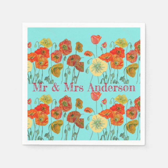 Serviette En Papier Serviettes décoratives Orange Shabby Poppy Aqua. (Devant)