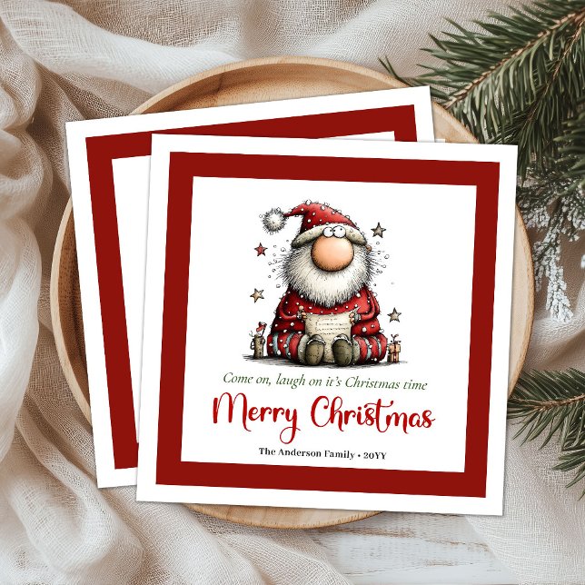 Serviette En Papier Serviettes dessinées à la main représentant le Pèr (Funny Quirky Santa Claus Hand Drawn Napkins)