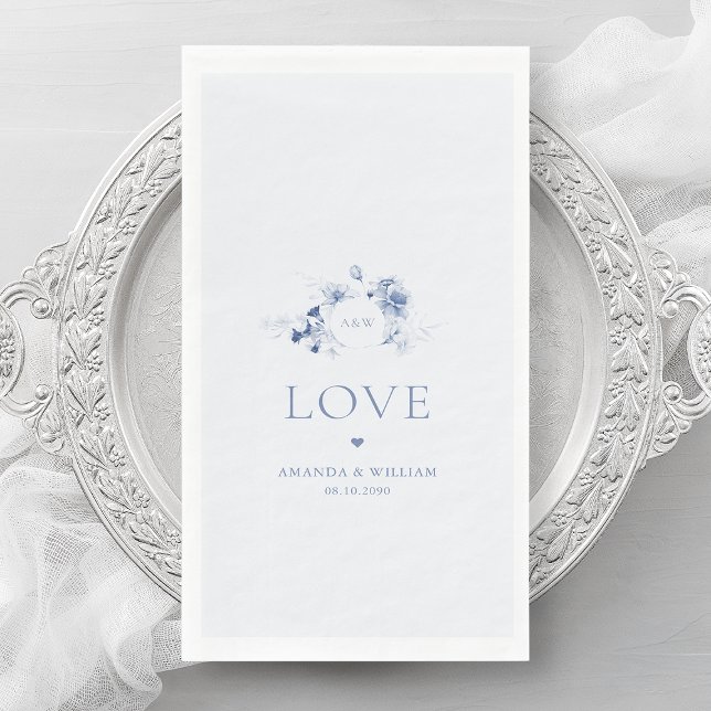 Serviette En Papier Serviettes d'hôtes Dusty Blue Floral avec "Amour" (Créateur téléchargé)