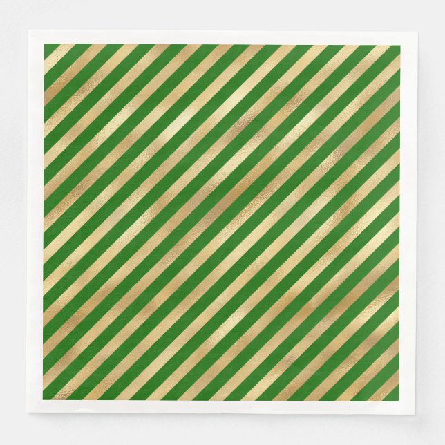 Serviette En Papier Serviettes Diagonales Vert et Or Festif (Devant)