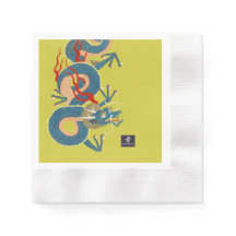 SERVIETTES DRAGON ASIATIQUE AVEC KANJI BONHEUR