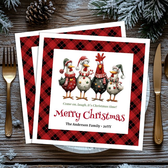 Serviette En Papier Serviettes drôles et festives de poulets avec nom  (Funny festive chickens napkins with name editable)