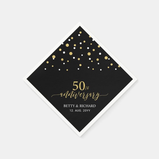 Serviette En Papier Serviettes du 50e anniversaire Gold & Black modern (Coin)