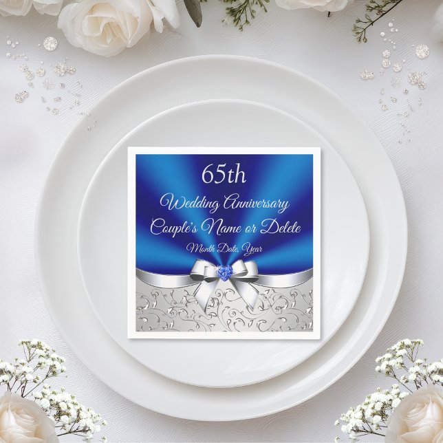 Serviette En Papier Serviettes du 65e anniversaire en 3 tailles, saphi (65th wedding anniversary table decorations. Sapphire themed anniversary ideas. Sapphire anniversary.)