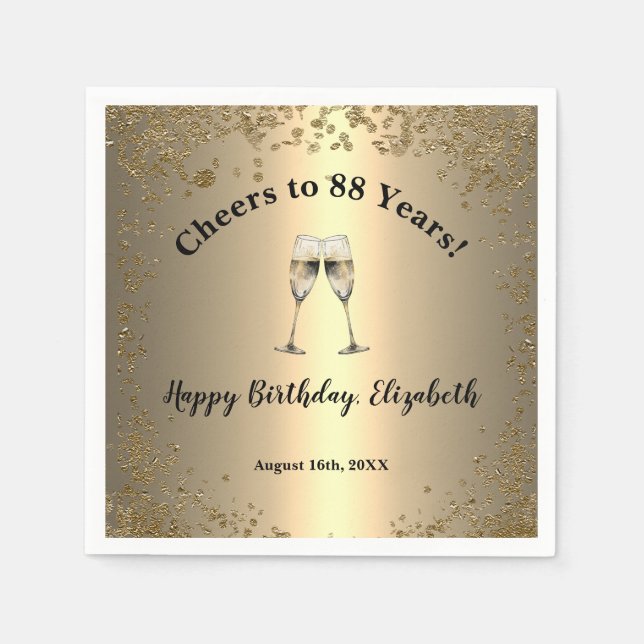 Serviette En Papier Serviettes Elégantes Cheers Gold 88e Anniversaire (Devant)
