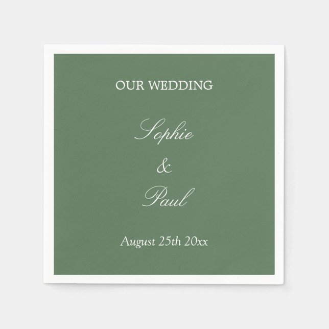 Serviette En Papier Serviettes élégantes de Mariage vert gris (Devant)
