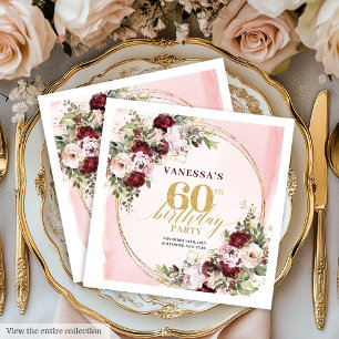 Serviette En Papier Serviettes Élégantes Fleurs Burgundy Doré pour 60