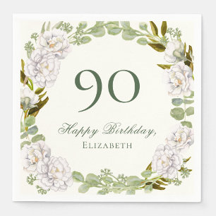 Serviette En Papier Serviettes élégantes ivoire florales pour 90e anni