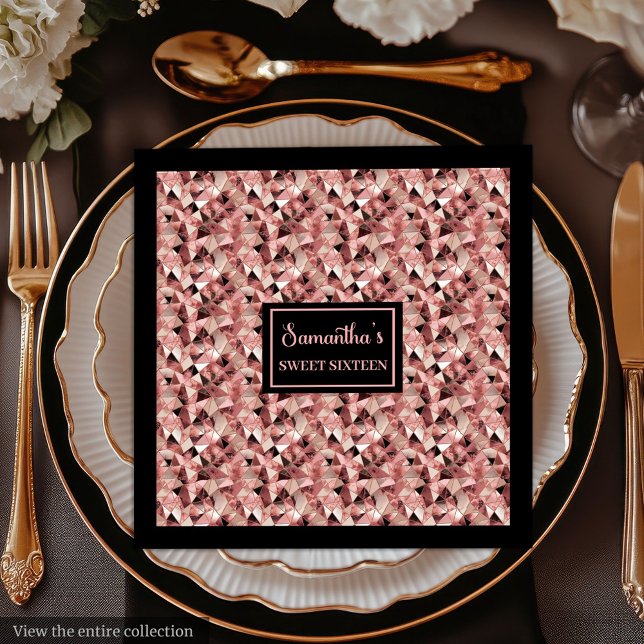 Serviette En Papier Serviettes élégantes or rose et noires pour fête t (Elegant Rose Gold and Black Napkins Trendy Party)