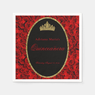 Serviette En Papier Serviettes Elégantes Roses Rouges pour Quinceanera