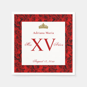 Serviette En Papier Serviettes Elégantes Roses Rouges XV Quinceanera
