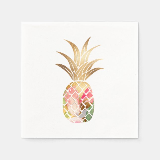 Serviette En Papier Serviettes en aquarelle Ananas Doré (Devant)