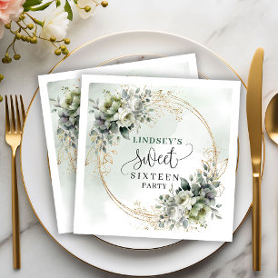 Serviette En Papier Serviettes en aquarelle botanique Sweet 16 Eucalyp
