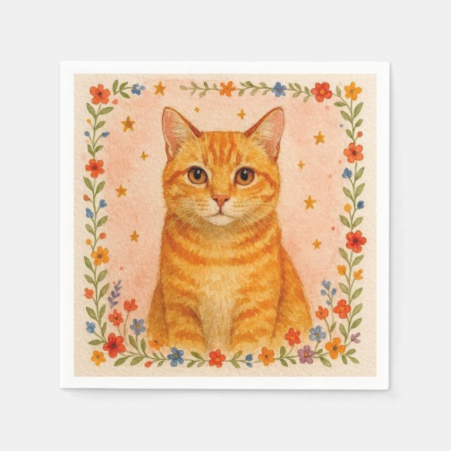 Serviette En Papier Serviettes en aquarelle Chat. (Devant)