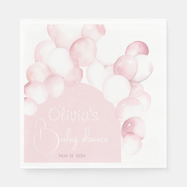 Serviette En Papier Serviettes en baby shower d'arche en ballons roses (Devant)