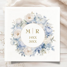 Serviettes en bleu poussiéreux et or pour le 50e a