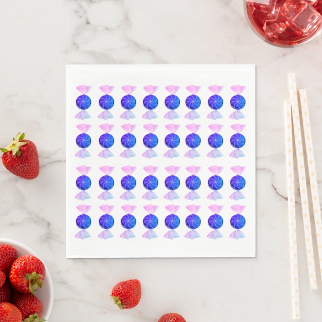 Serviette En Papier Serviettes en bonbon rose et bleu (En situation)