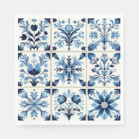 serviettes en carreaux bleu portugais