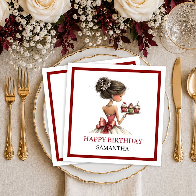 Serviette En Papier Serviettes en écriture script Marsala Femme capric (Stylish Whimsical Woman Marsala Script Napkins

)