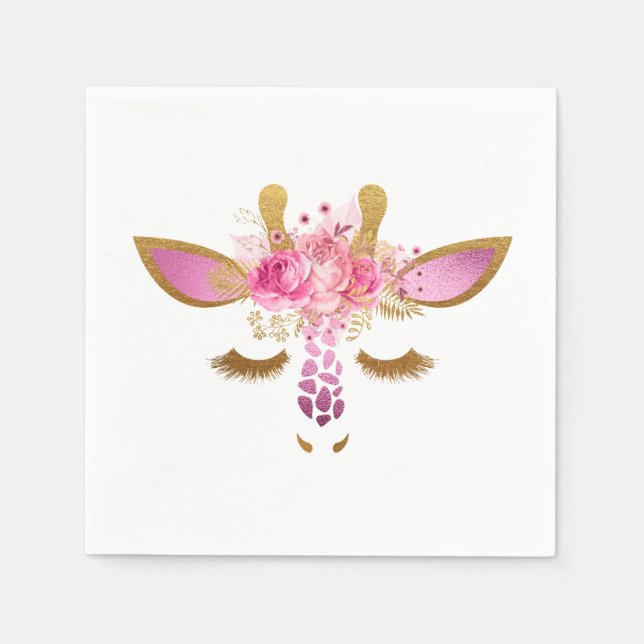 Serviette En Papier Serviettes en girafe rose et or (Devant)