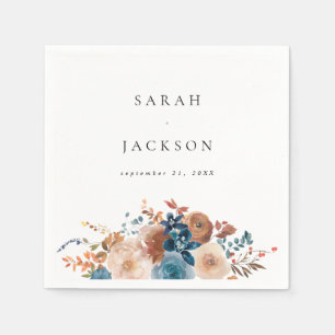 Serviette En Papier Serviettes en nom floral beige et bleu poussiéreux