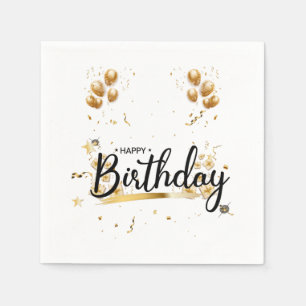 Serviette En Papier Serviettes en or 3 plis "Joyeux Anniversaire"