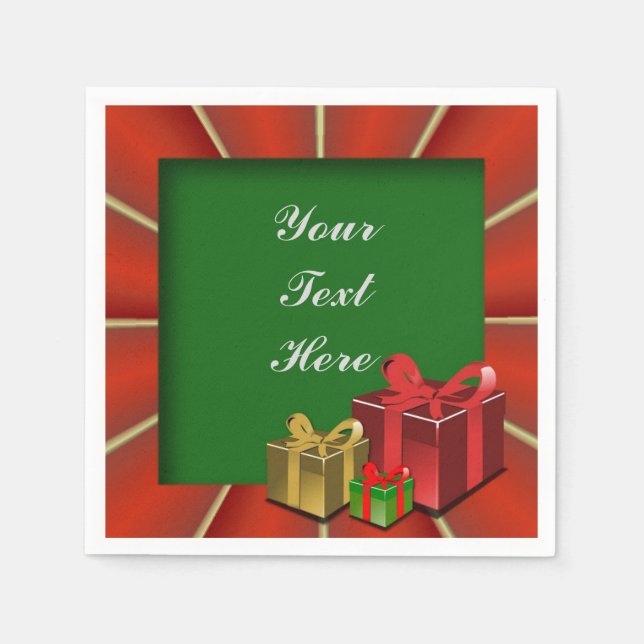 Serviette En Papier Serviettes en or rouge et boîtes de Noël vertes (Devant)