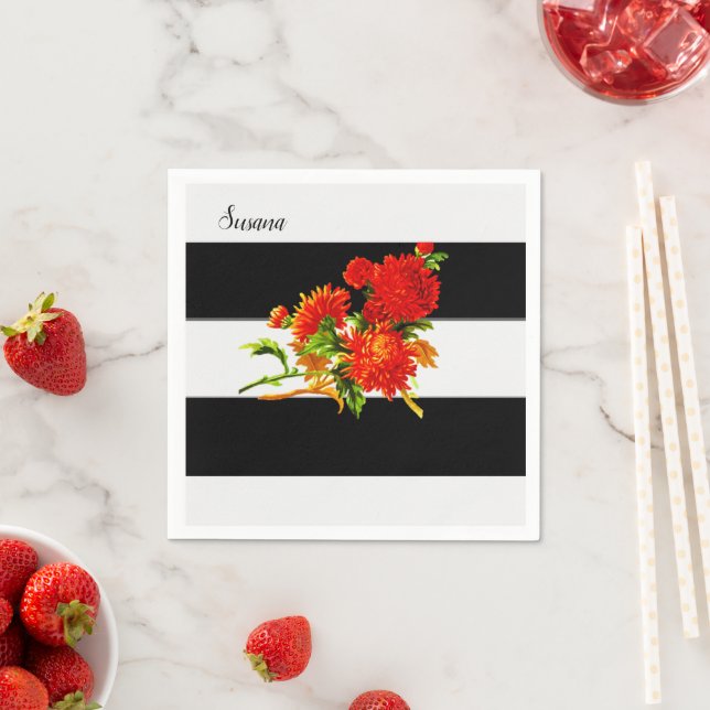 Serviette En Papier Serviettes en papier, bande noire florale (En situation)