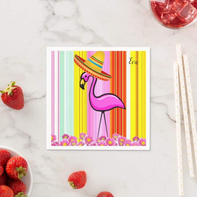 Serviette En Papier Serviettes en papier, Flamant rose en bande floral (En situation)