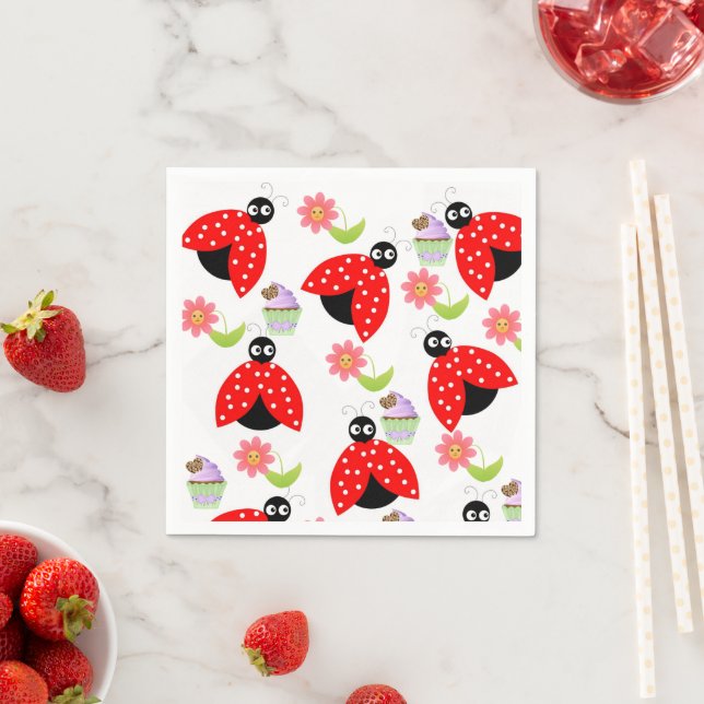 Serviette En Papier Serviettes en papier, fleurs roses de Ladybug (En situation)