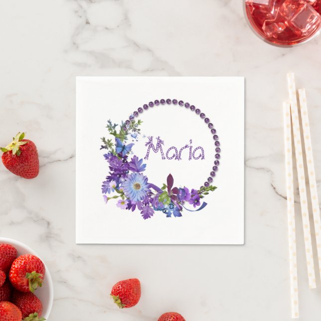 Serviette En Papier Serviettes en papier, Fleurs violettes Florales (En situation)