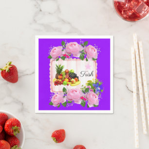 Serviette En Papier Serviettes en papier, Fruit violet Roses roses ros