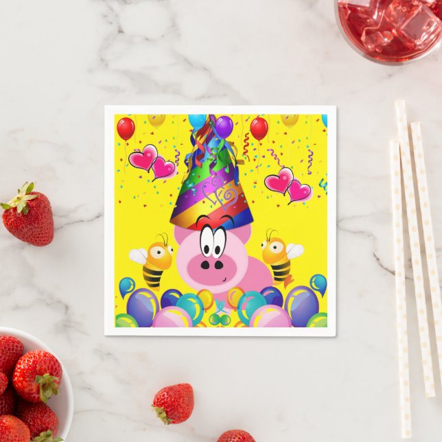 Serviette En Papier Serviettes en papier, Joyeux Anniversaire Pink Pig (En situation)