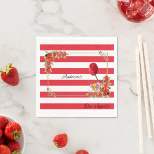 Serviette En Papier Serviettes en papier, rayure rouge et blanc floral