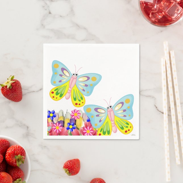 Serviette En Papier serviettes en papier, serviettes florales papillon (En situation)