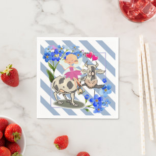 Serviette En Papier Serviettes en papier, vache florale rayée bleu et