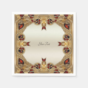 Serviette En Papier Serviettes en pierre rouge à fleurs dorées